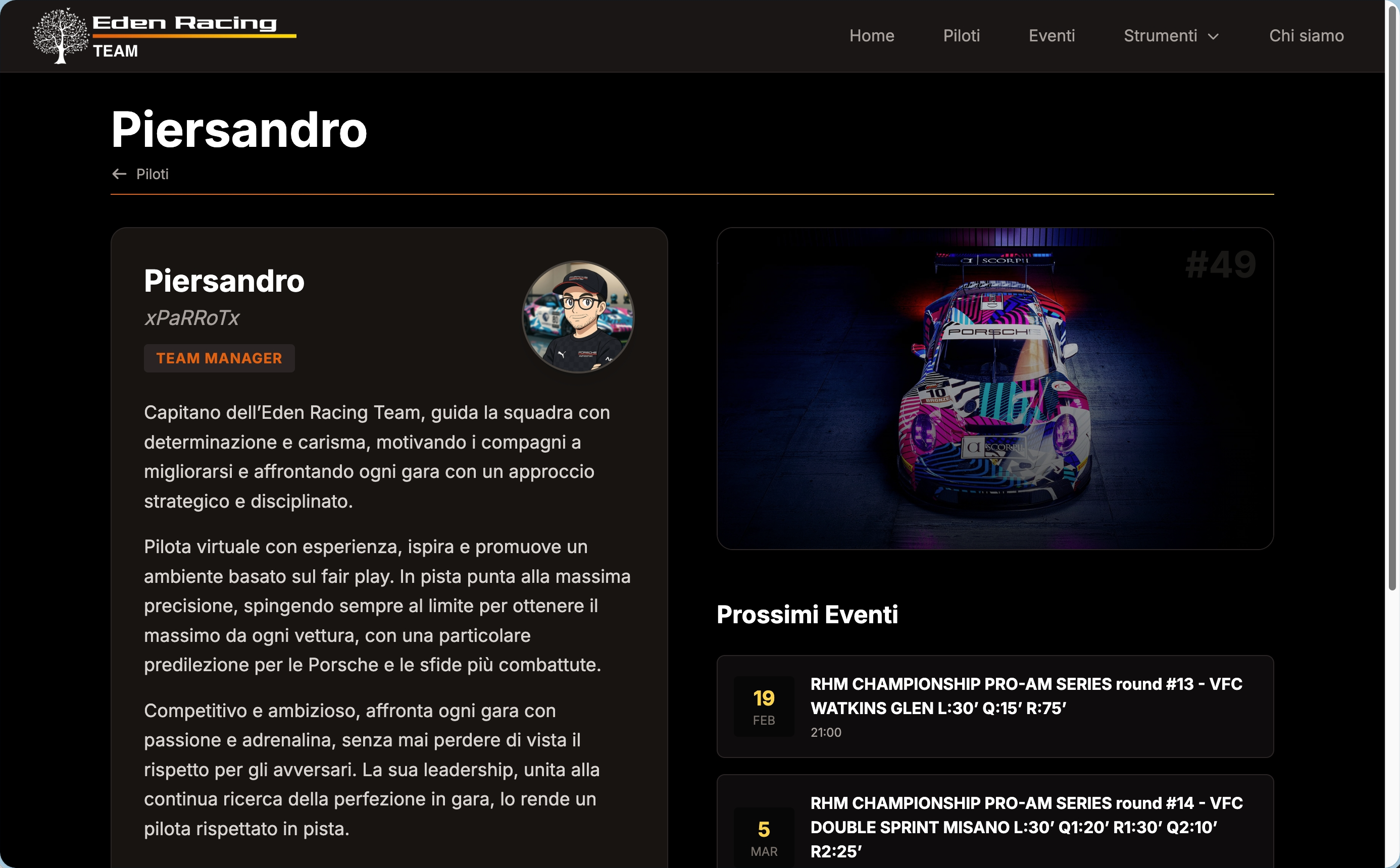 Screenshot Profilo Pilota