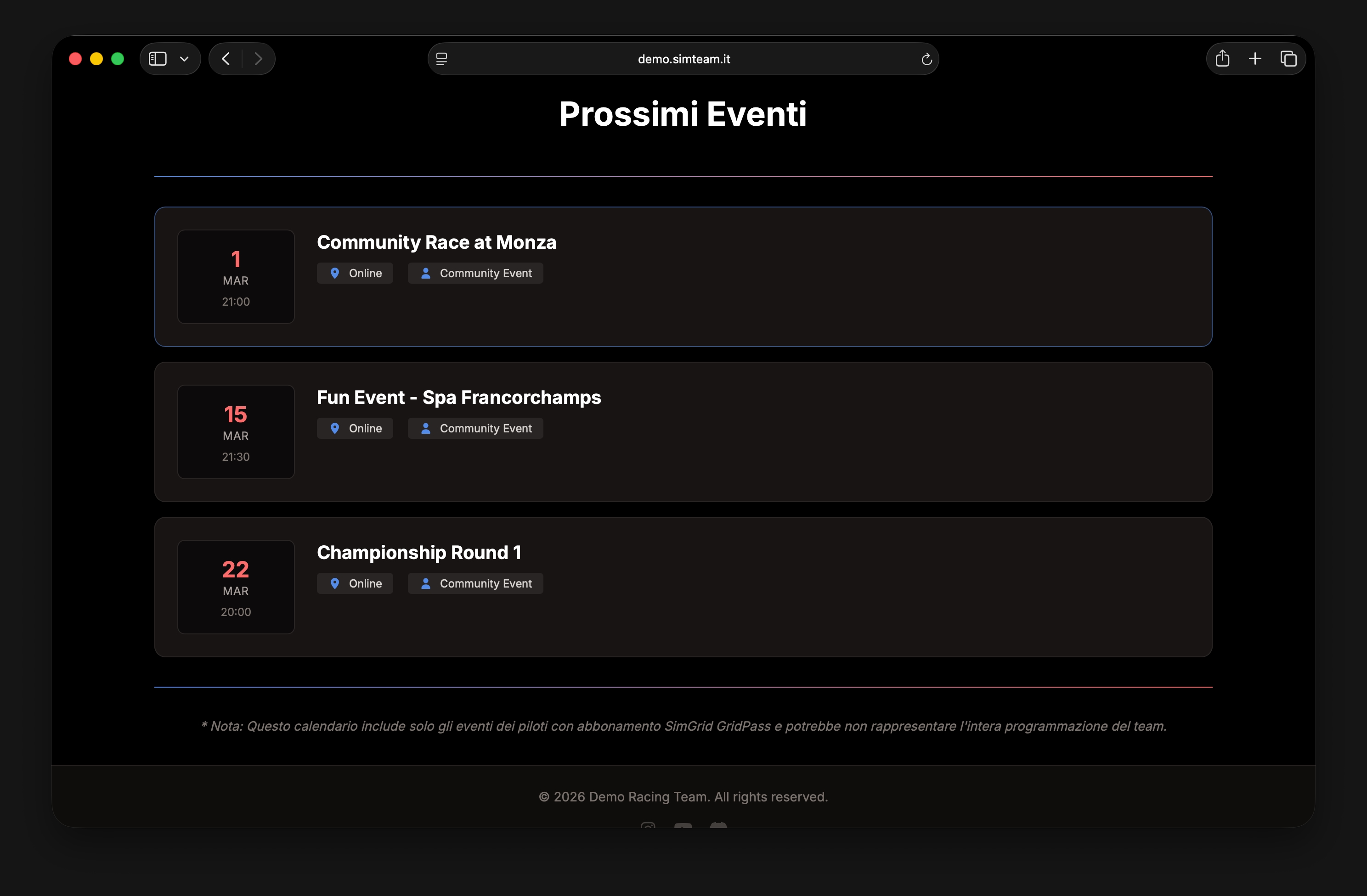 Calendar View Screenshot
