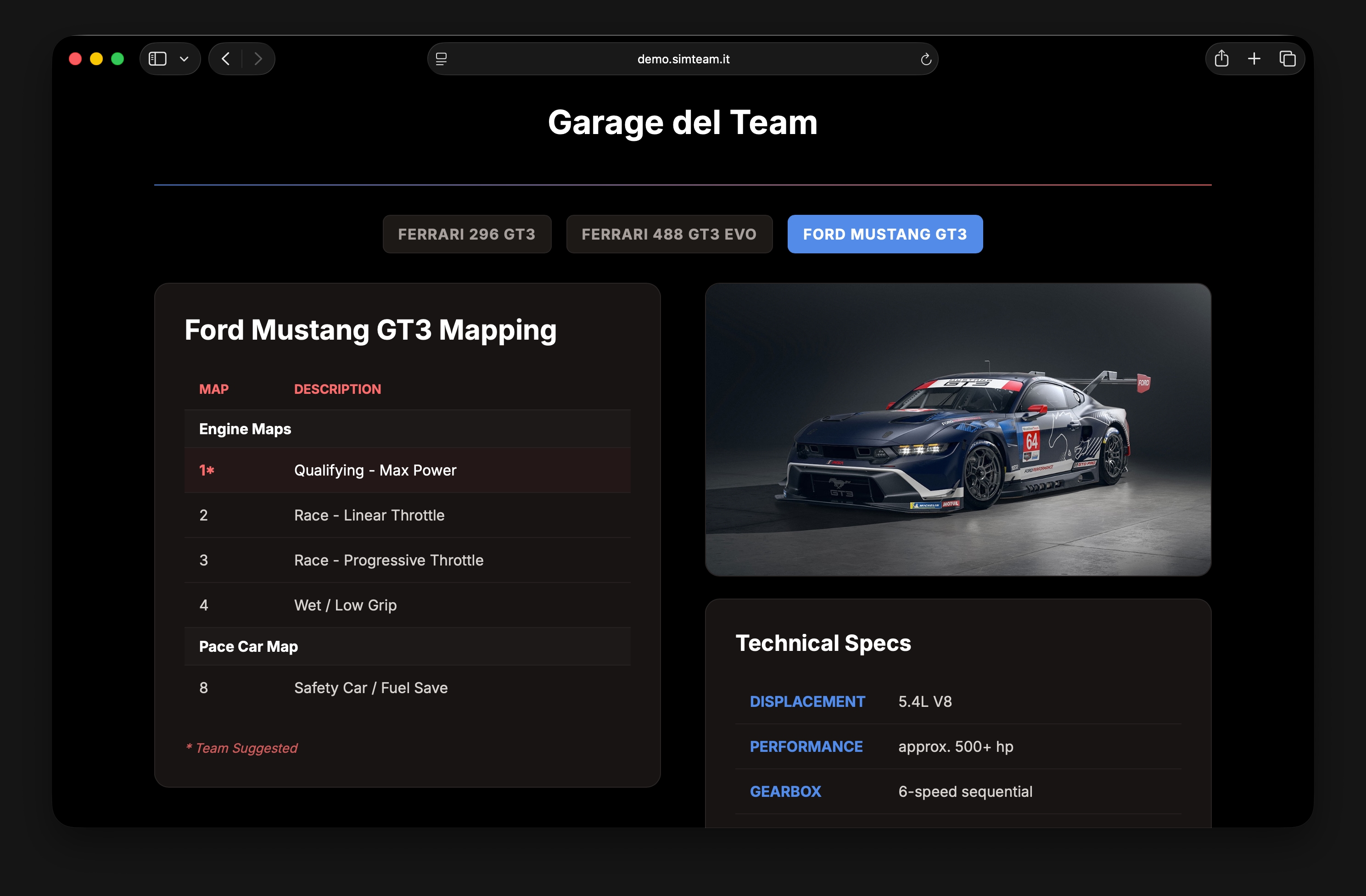 Garage Interface Screenshot