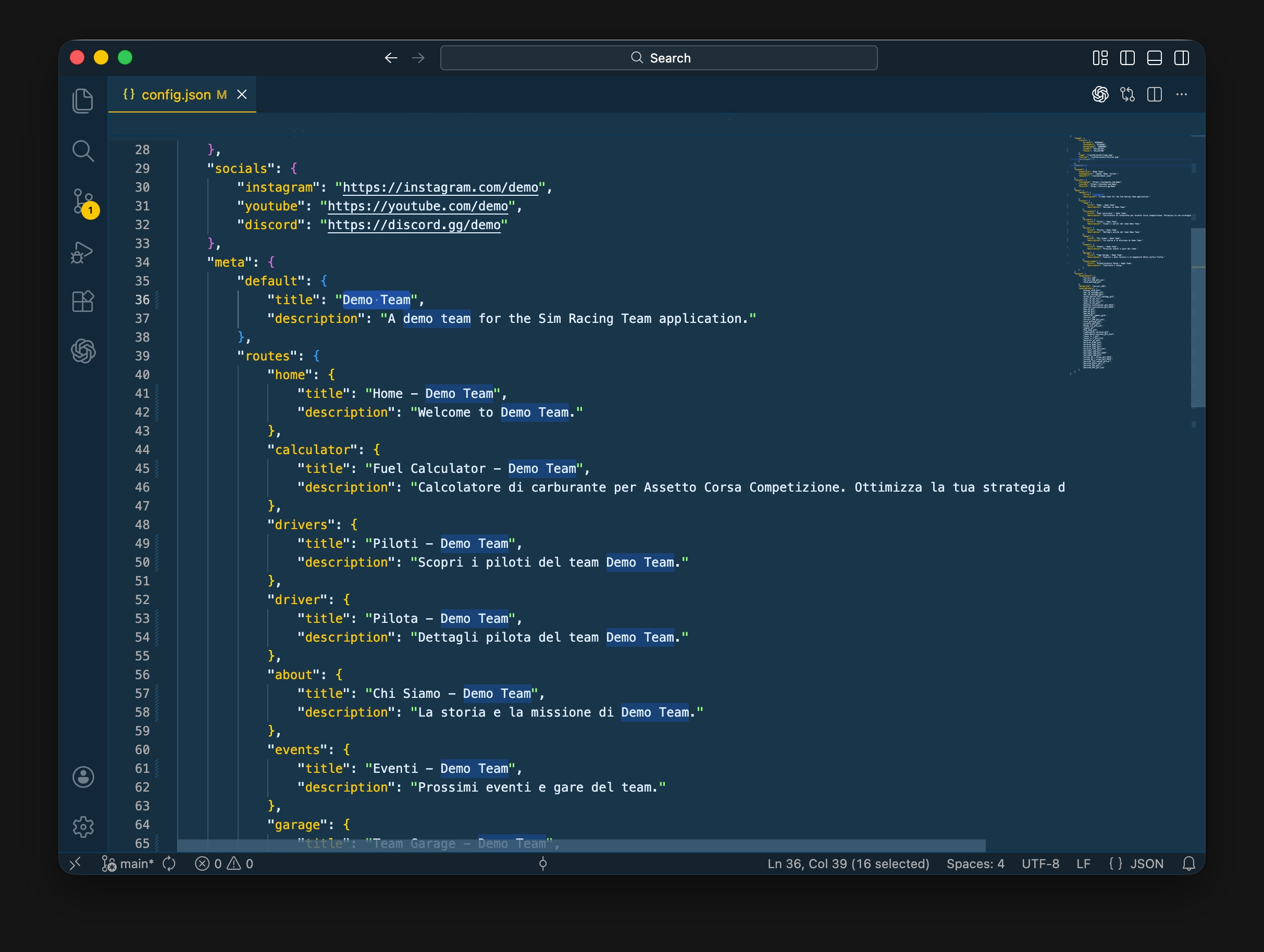 File configuration Screenshot